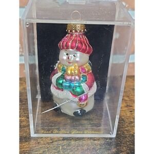 Unique Treasures Snowman‎ Blown Glass Christmas Ornament holding Gifts Man